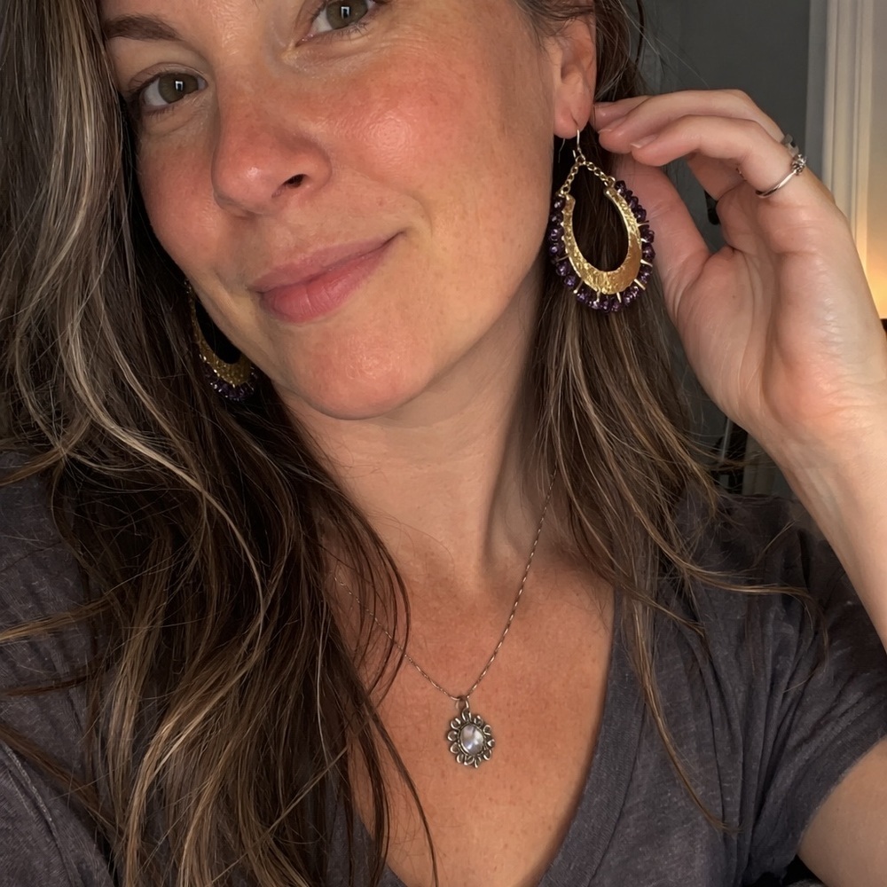 Boho Gold Tone Genuine Amethyst Hoop Earrings – EUC